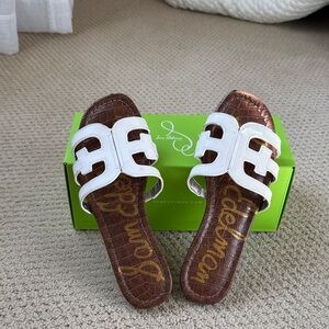 Girls Sam Edelman White and Brown Slide Sandals